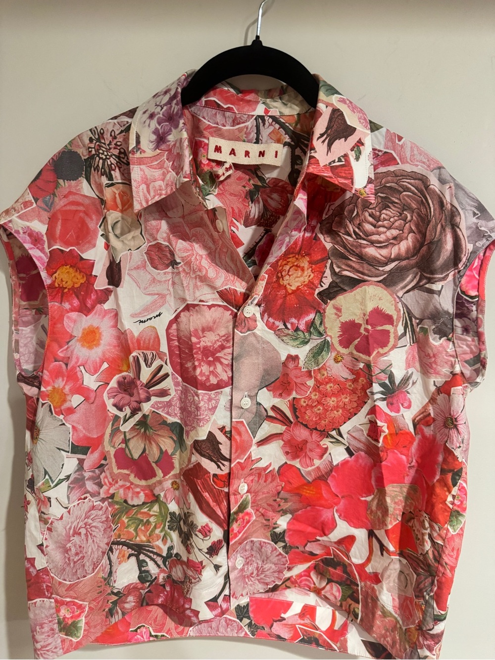 Marni Pink and Red Floral Short-Sleeve Button-Down Shirt